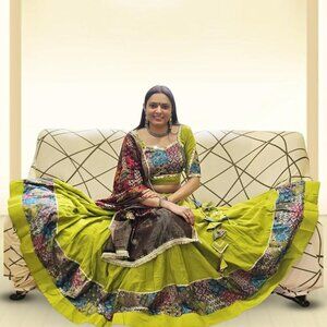 Designer Chaniya with Vintage Blouse and dupatta,10-12 meters flare,for navratri